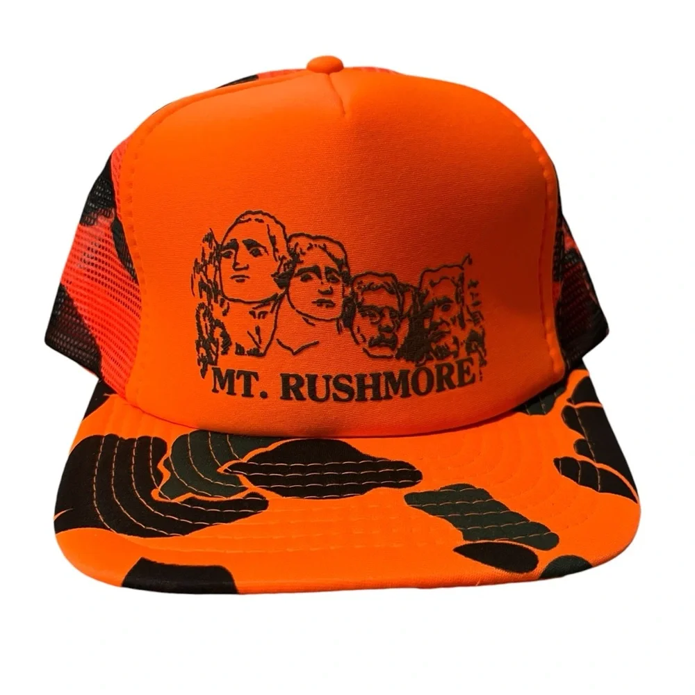 NEW Vintage Mt Rushmore Camo Adjustable SnapBack‎ hat Cap Orange  Green B…